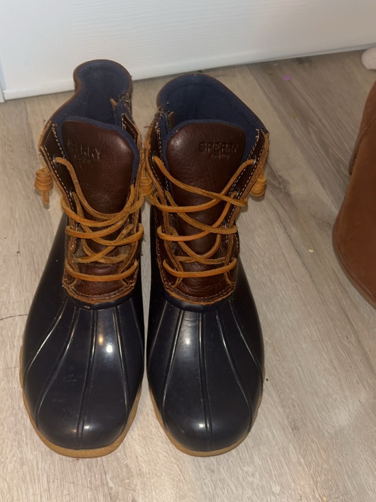 Sperry Shoes - Sperry Black Rubber & Brown Leather Women’s Duck Boots